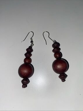 Handcrafted Brown Wooden Bead Drop Earrings
